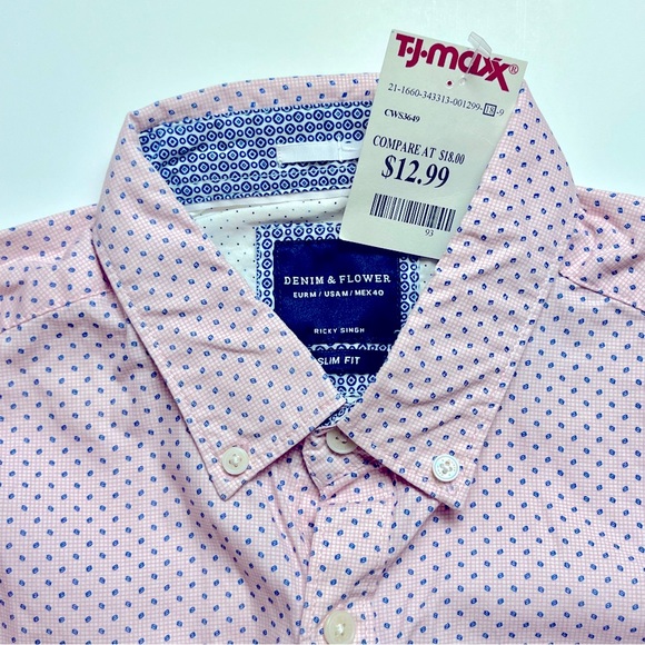 🆕 Denim Flower Dot Short Sleeve Button Down - Med - Picture 4 of 4